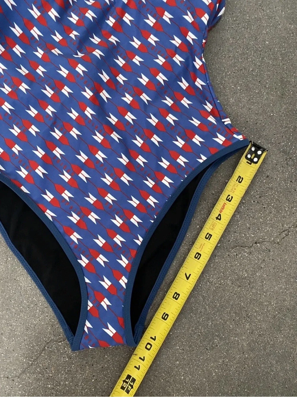 The Upside Blue Swimsuit with Red & White Geometric Print